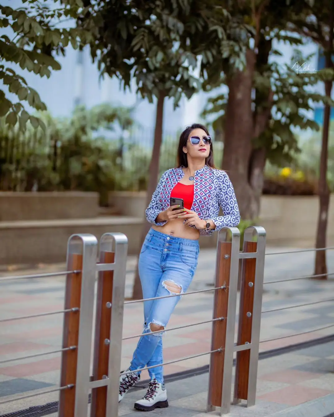 ETV Actress Bhanu Sri in Orange Top Blue Jeans